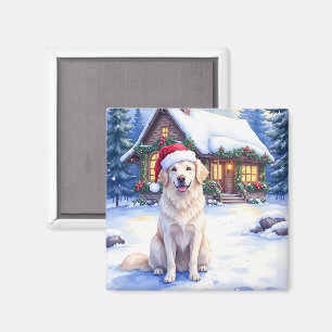 Great Pyrenees Schneebedeckte Berghütte Santa Hut Magnet