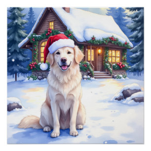 Great Pyrenees Schneebedeckte Berghütte Santa-Hut Poster