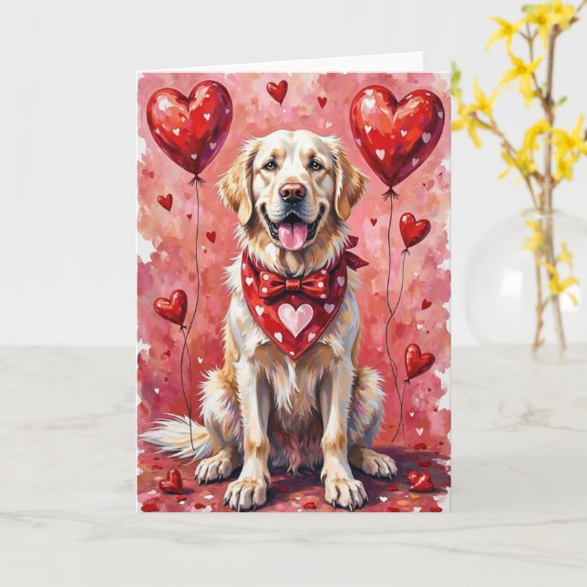 Great Pyrenees Valentine’s Day Dog with Hearts Red Karte (Gelbe Blume)