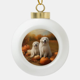 Great Pyrenees Welpe Herbstfreude Kürbis Keramik Kugel-Ornament