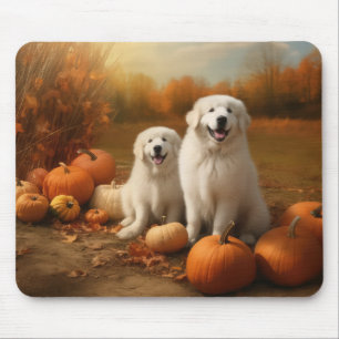 Great Pyrenees Welpe Herbstfreude Kürbis Mousepad