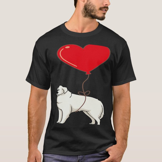 Great Pyrenees With Heart Balloon Valentines Day L T-Shirt (Vorderseite)