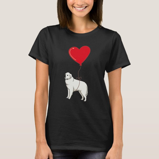 Great Pyrenees With Heart Balloon Valentines Day L T-Shirt (Vorderseite)