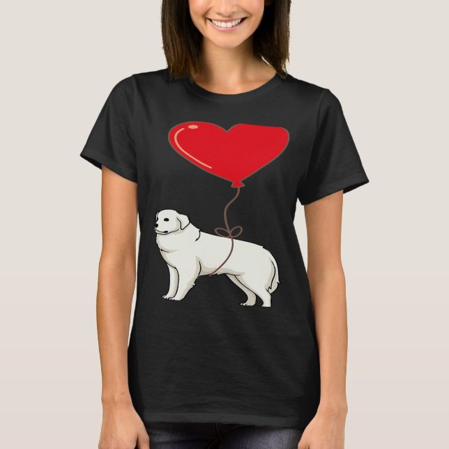 Great Pyrenees With Heart Balloon Valentines Day L T-Shirt (Vorderseite)