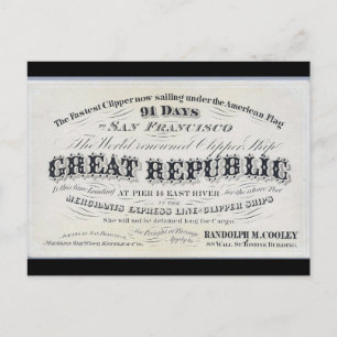 Great Republic Klipper-Segelschiff 1900 Postkarte