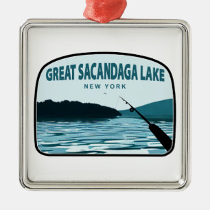 Great Sacandaga Lake New York Angelrute Ornament Aus Metall