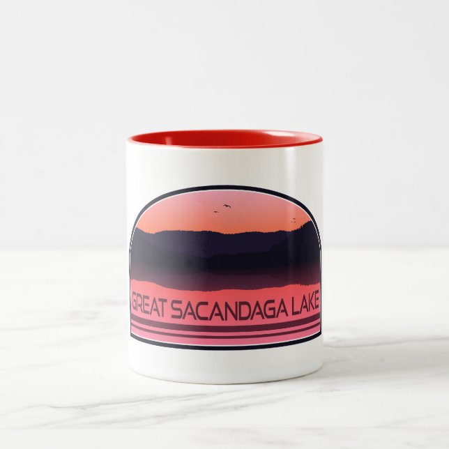 Great Sacandaga Lake New York Red Sunrise Zweifarbige Tasse (Mittel)