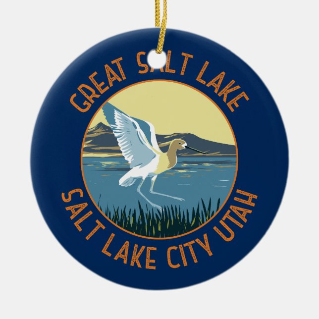 Great Salt Lake American Avocet Retro gestört Keramik Ornament (Vorne)