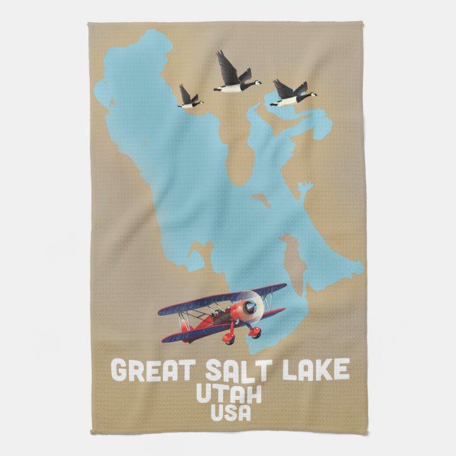 Great Salt Lake, Utah Travel Poster Geschirrtuch (Vertikal)