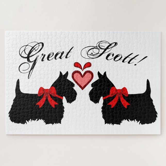 "Great Scott!", Scottish Terrier Hund/Red Herz Puzzle (Horizontal)