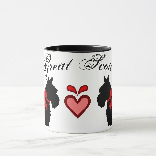 "Great Scott!" Scottish Terrier, Roter Bogen, Herz Tasse (Zentrum)