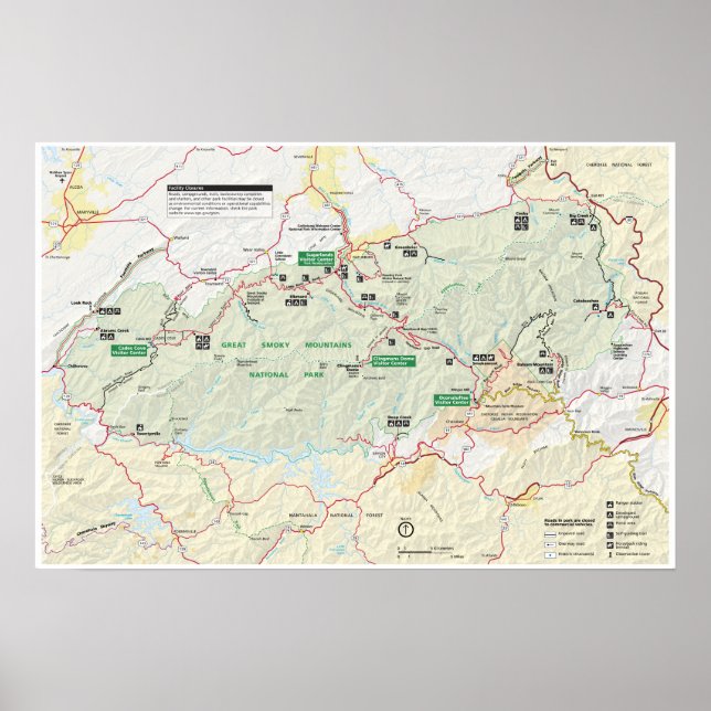 Great Smoky Mountains Map Poster (Vorne)
