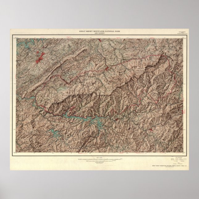 Great Smoky Mountains National Park Karte Poster (Vorne)