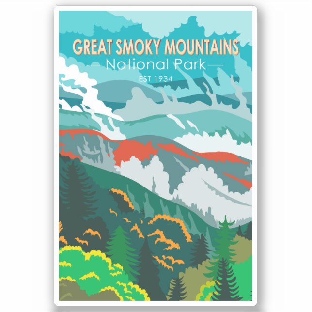 Great Smoky Mountains National Park Retro Aufkleber (Vorderseite)