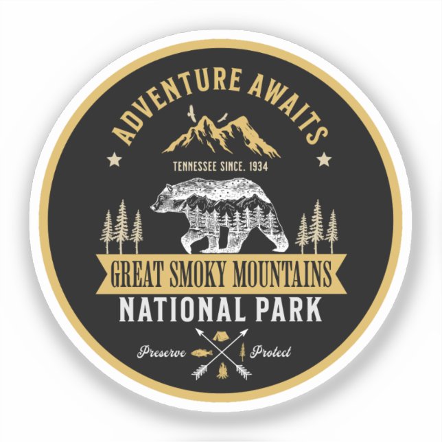 Great Smoky Mountains Vintage Forest Landscape Aufkleber (Vorderseite)