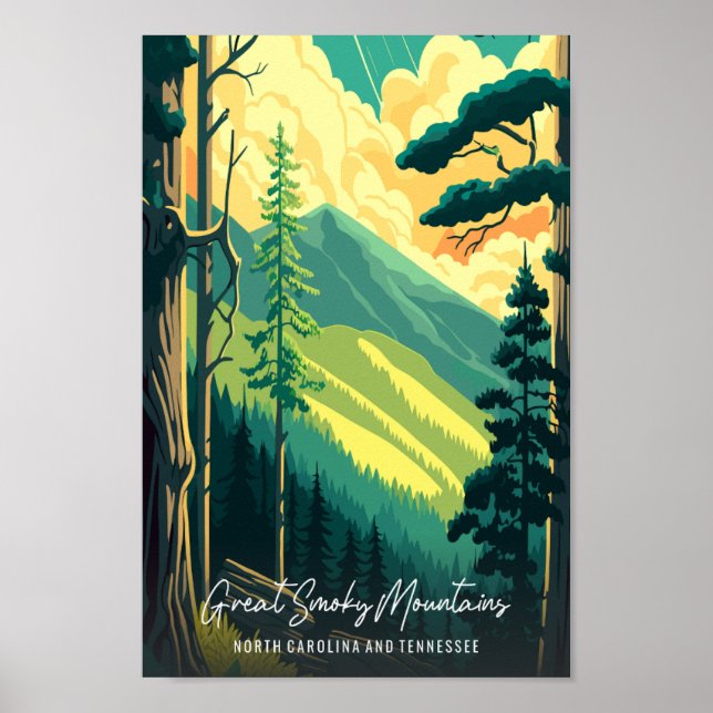 Great Smoky Mountains Vintage-Reise-Illustration Poster (Vorne)