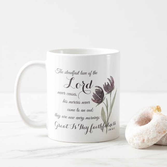Great Thaithfulness Christlich Scripture Verse Kaffeetasse (Mit Donut)