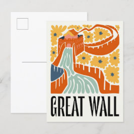 Great Wall China abstrakte Reise Blumenstrauß Postkarte