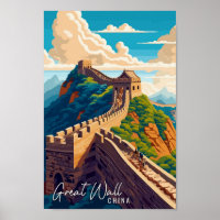 Great Wall China Art Vintage Reise Illustration