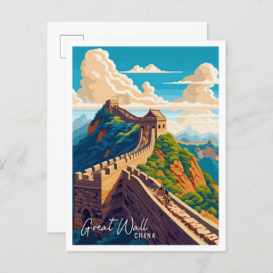 Great Wall China Art Vintage Reise Illustration Postkarte