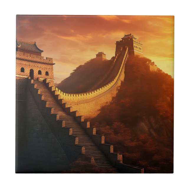 Great Wall of China Sunset - Majestic Fliese (Vorderseite)