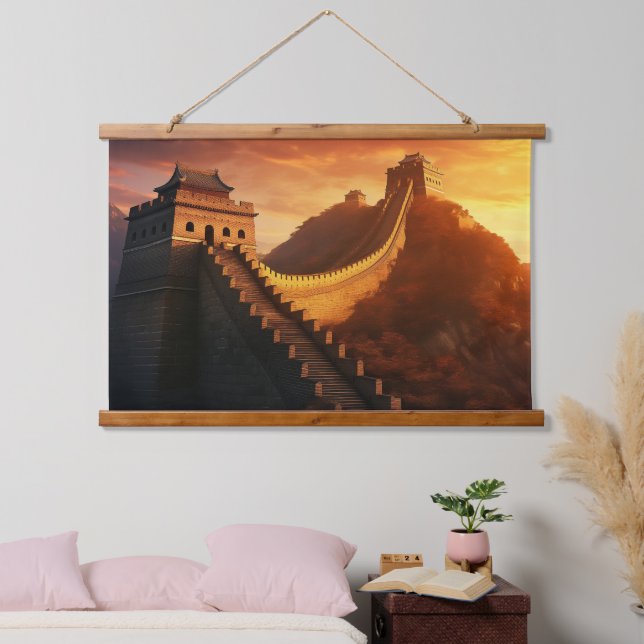 Great Wall of China Sunset - Majestic Wandteppich Mit Holzrahmen (Schlafzimmer)