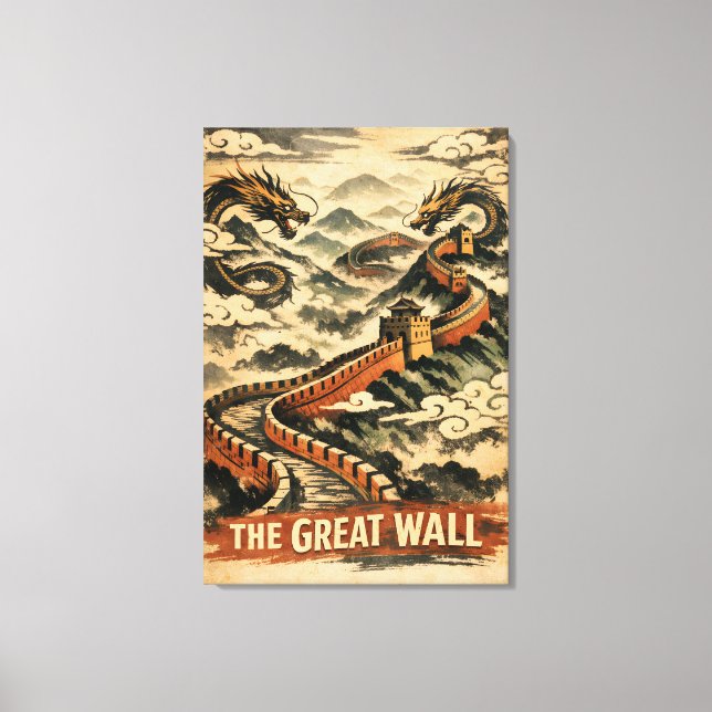 Great Wall of China Vintage Travel Leinwanddruck (Vorderseite)