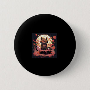 Great Wave and Sakura_ Halloween Black Cat Art Button