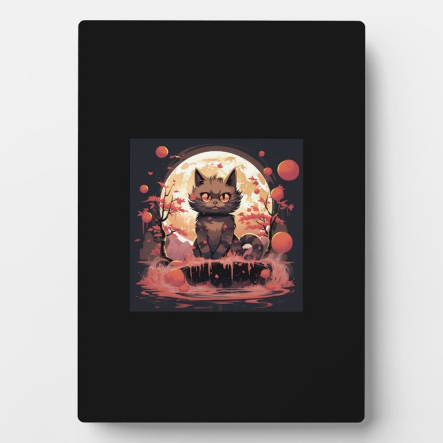 Great Wave and Sakura_ Halloween Black Cat Art Fotoplatte (Vorderseite)