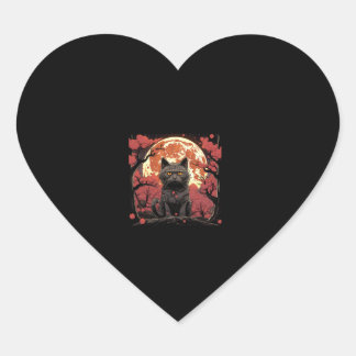 Great Wave Halloween_ Black Cat, Pumpkins, Sakura Herz-Aufkleber