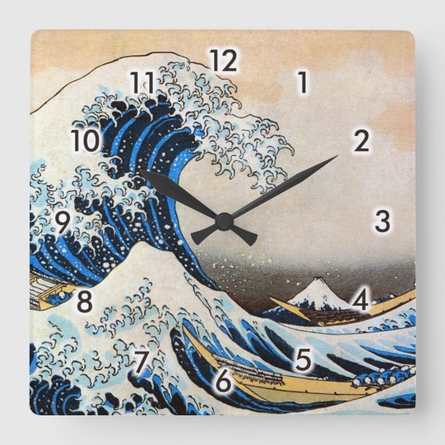 Great Wave, Hokusai, Ukiyo-e Quadratische Wanduhr (Vorderseite)