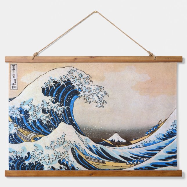 Great Wave, Hokusai, Ukiyo-e Wandteppich Mit Holzrahmen (Vorne)