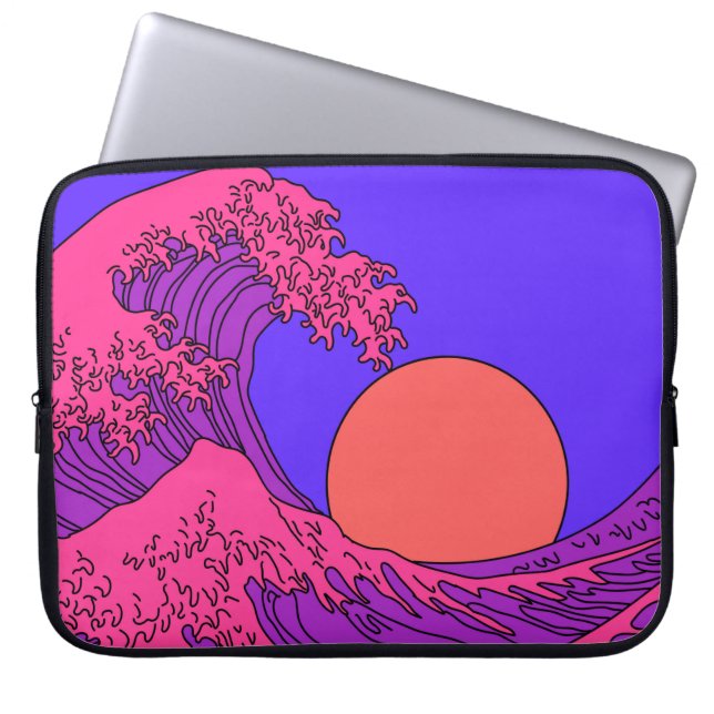 Great Wave in Vaporwave Pop Art Style. Ansicht auf Laptopschutzhülle (Vorderseite)