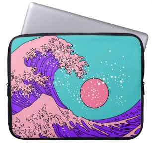 Great Wave in Vaporwave Pop Art Style. Ansicht auf Laptopschutzhülle