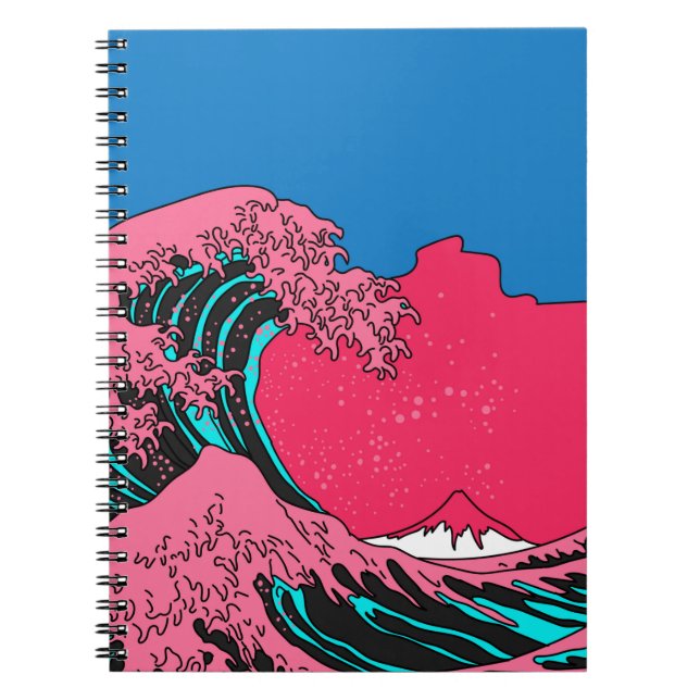 Great Wave in Vaporwave Pop Art Style. Ansicht auf Notizblock (Vorderseite)