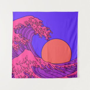 Great Wave in Vaporwave Pop Art style. View on oce Wandteppich