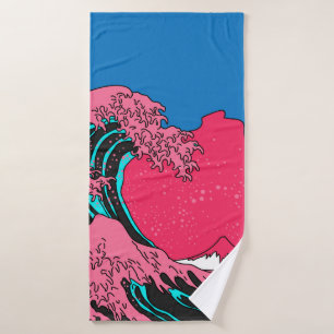 Great Wave in Vaporwave Pop Art style. View on the Badehandtuch