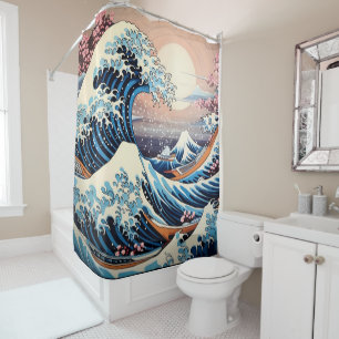 Great Wave inspiriert rosa Sakura Ästhetik Duschvorhang