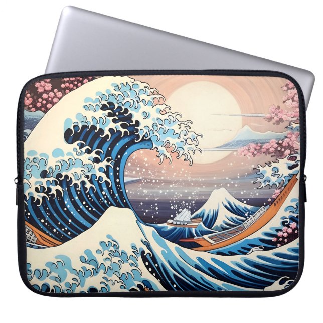 Great Wave inspiriert rosa Sakura Ästhetik Laptopschutzhülle (Vorderseite)