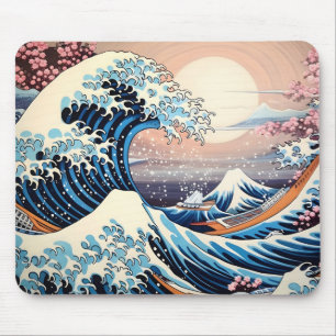 Great Wave inspiriert rosa Sakura Ästhetik Mousepad