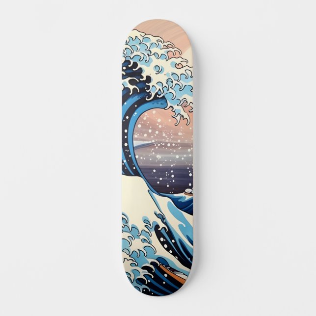 Great Wave inspiriert rosa Sakura Ästhetik Skateboard (Vorderseite)