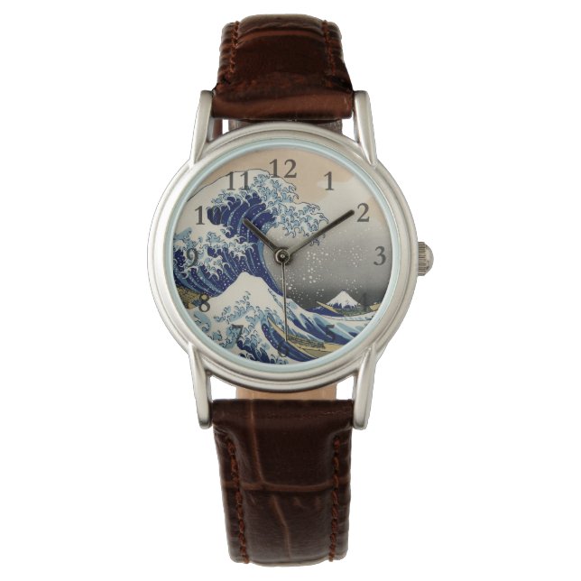 Great Wave Kanagawa japanisches Gemälde Armbanduhr (Vorderseite)