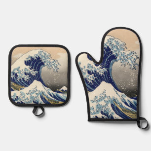 Great Wave Kanagawa japanisches Gemälde Ofenhandschuh & Topflappen-Set