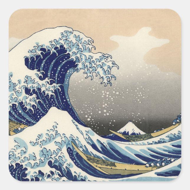 Great Wave Kanagawa japanisches Gemälde Quadratischer Aufkleber (Vorderseite)