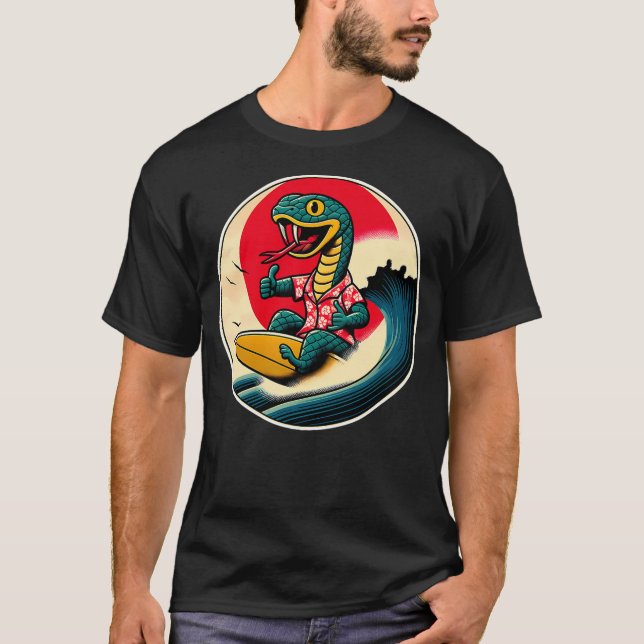 Great Wave Kanagawa Snake Surfing T-Shirt (Vorderseite)