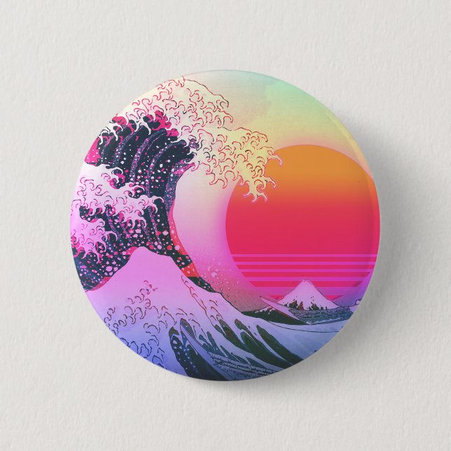 Great Wave Kanagawa Vaporwave Vintage Ästhetik Button (Vorderseite)