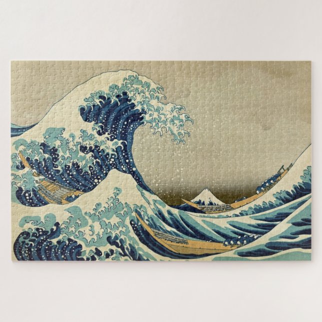 Great Wave Kanagawa Vintag Illustration Japanisch Puzzle (Horizontal)