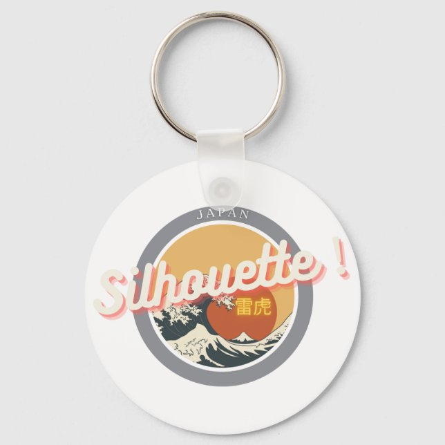 Great Wave & Neon Kanji – Retro Japanese Fuji Des Schlüsselanhänger (Vorderseite)