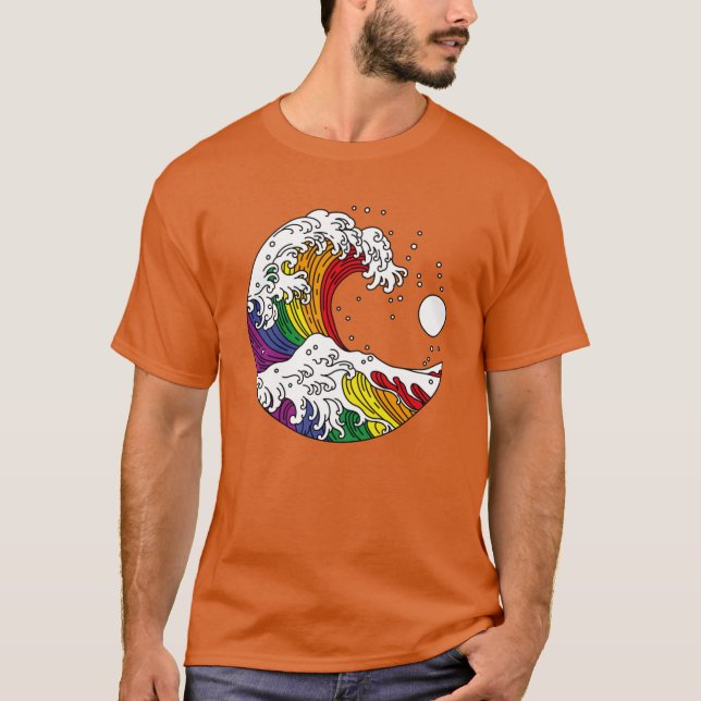 Great Wave of Kanagawa LGBTQ Pride Rainbow Flag vi T-Shirt (Vorderseite)