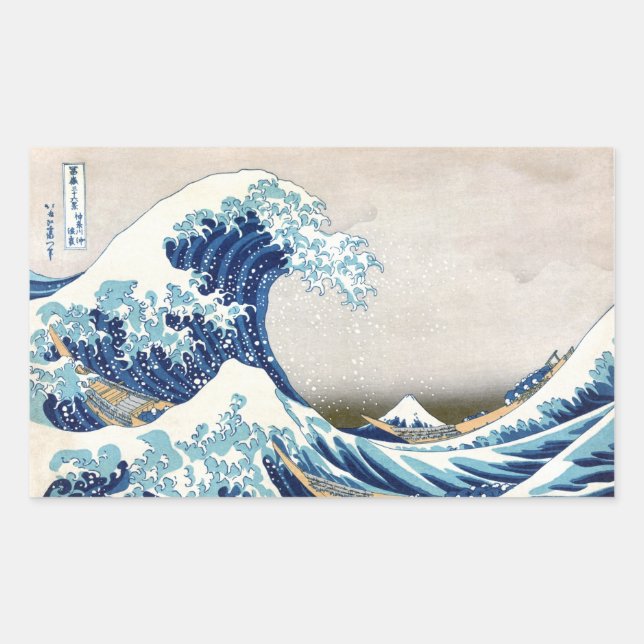 Great Wave Off Kanagawa Hokusai japanische Fine Ar Rechteckiger Aufkleber (Vorderseite)